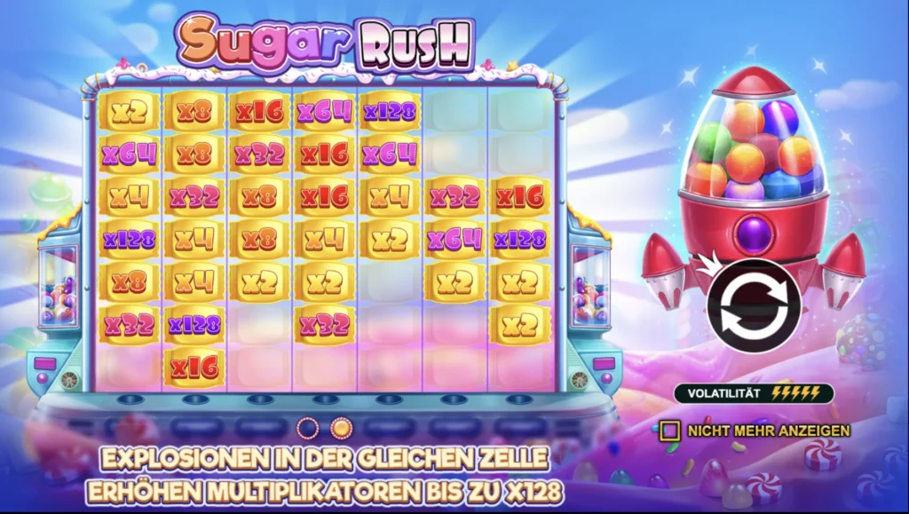 Jogo de bónus Sugar Rush - multiplicação da sua aposta no jogo de bónus, grandes ganhos.